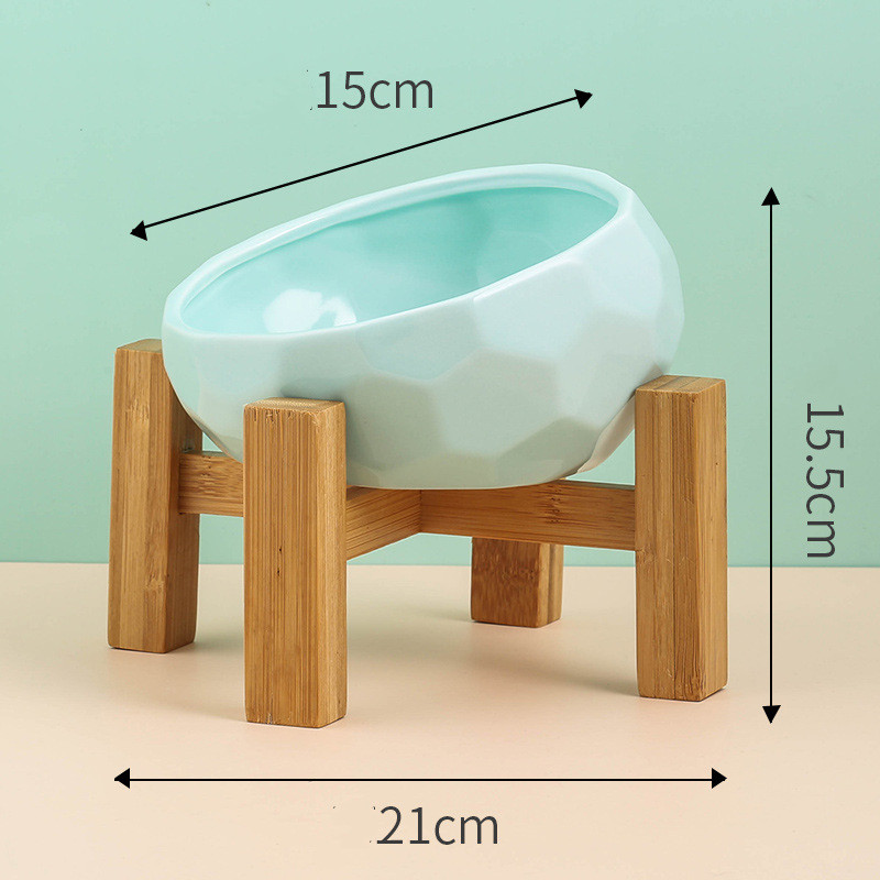 Mint Ceramic Bowl & Wooden Stand